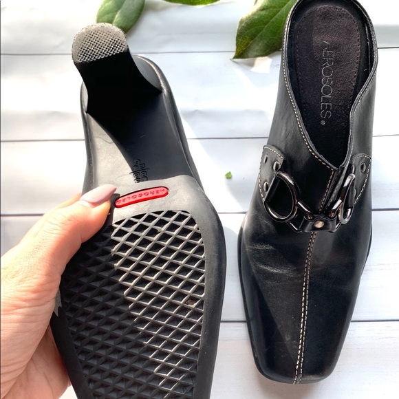 AEROSOLES shoes black buckle leather 3” heel - Picture 2 of 5